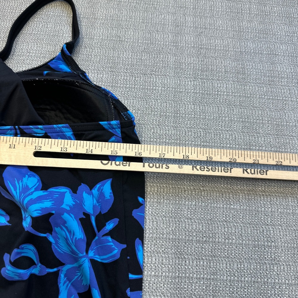 Lands End Tankini Top 8DDD Black Blue Floral Swim Top Built-In Bra Swimsuit‎ - Picture 7 of 9
